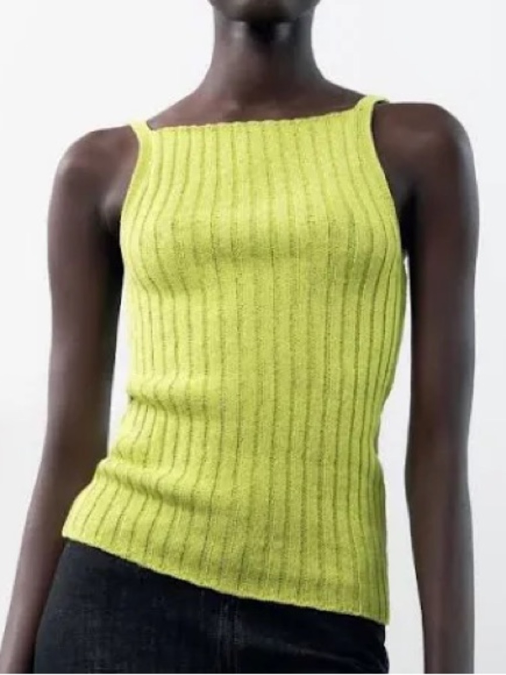 ZARA Lime Green Ribbed Knit Square Neck Tank Top Medium M NEW NWOT